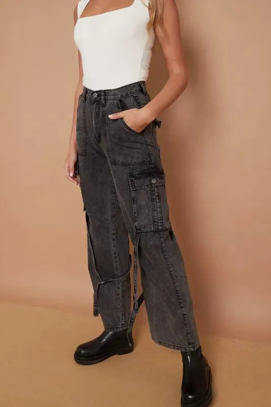 Black  DINO High Waist Wide Leg Cargo Jeans