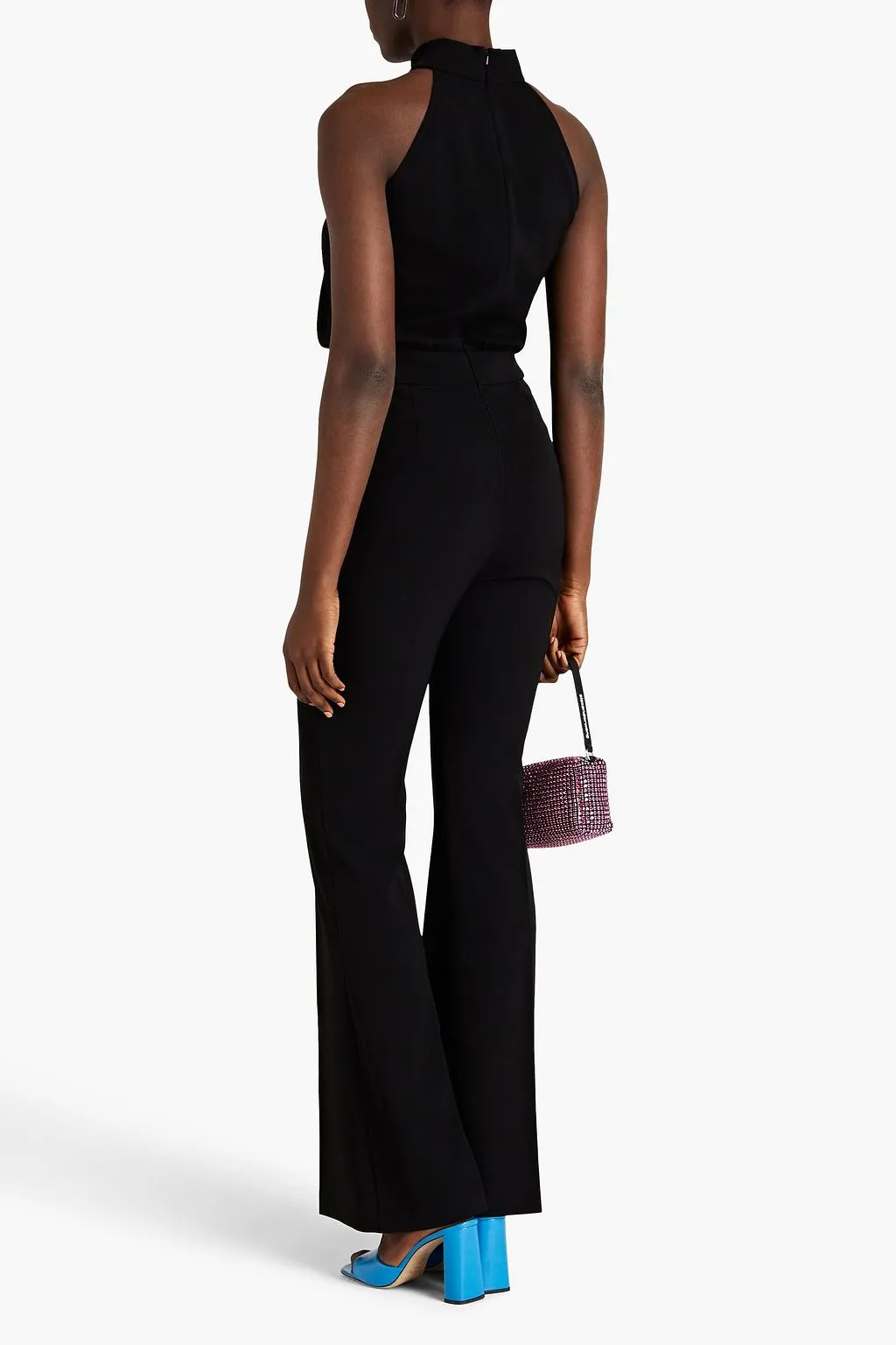 BOUTIQUE MOSCHINO flared jumpsuit in ruched crepe, black