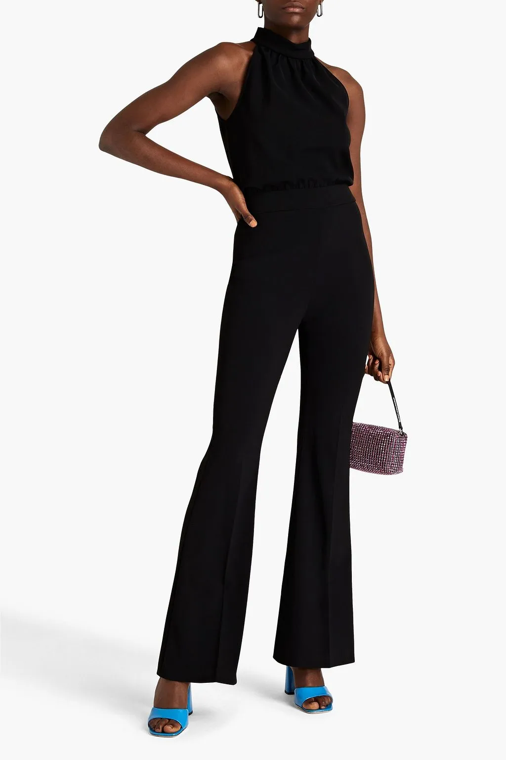 BOUTIQUE MOSCHINO flared jumpsuit in ruched crepe, black