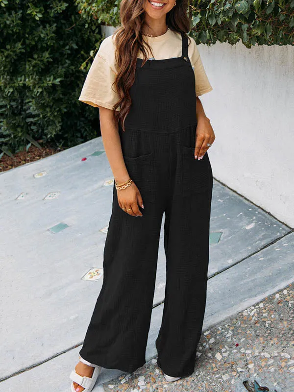 Buttoned Pockets High Waisted Loose Overalls