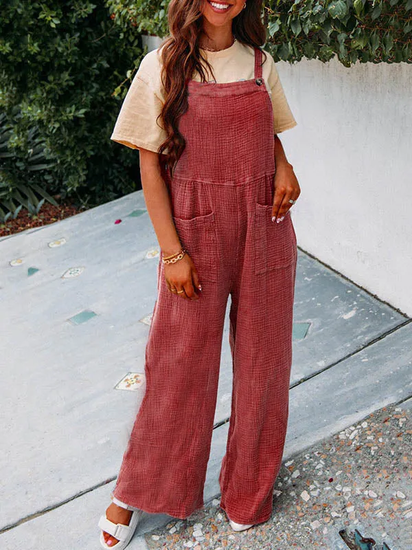 Buttoned Pockets High Waisted Loose Overalls