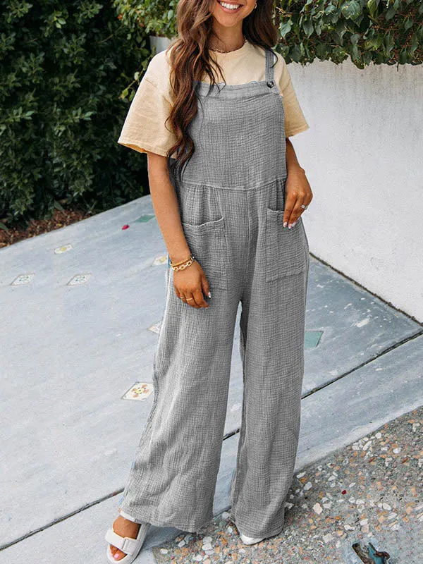 Buttoned Pockets High Waisted Loose Overalls