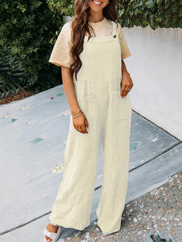 Buttoned Pockets High Waisted Loose Overalls