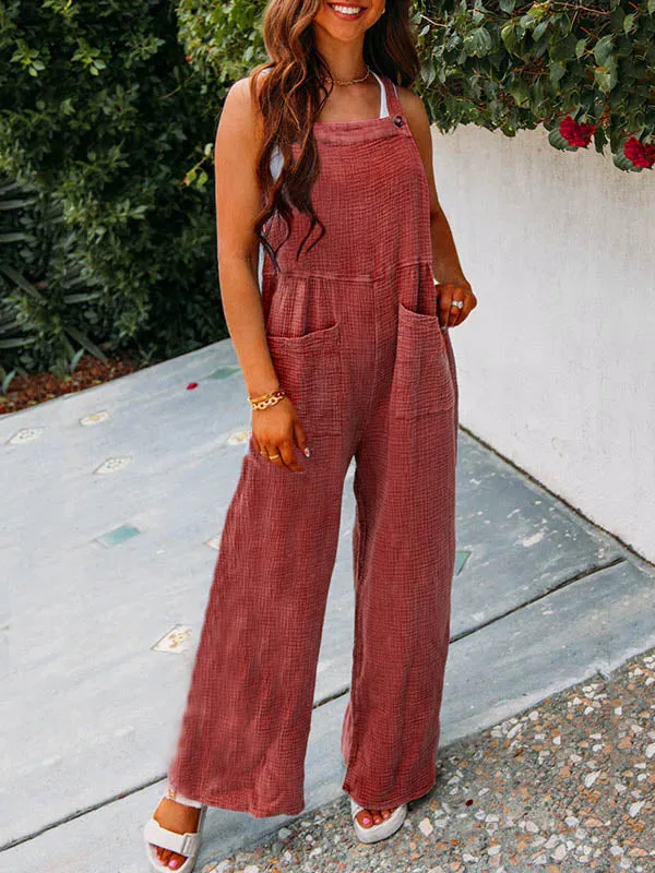 Buttoned Pockets High Waisted Loose Overalls