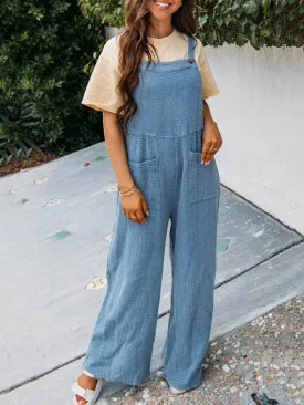 Buttoned Pockets High Waisted Loose Overalls