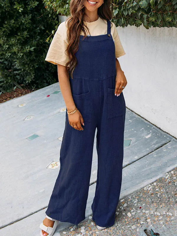 Buttoned Pockets High Waisted Loose Overalls