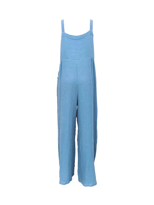 Buttoned Pockets High Waisted Loose Overalls