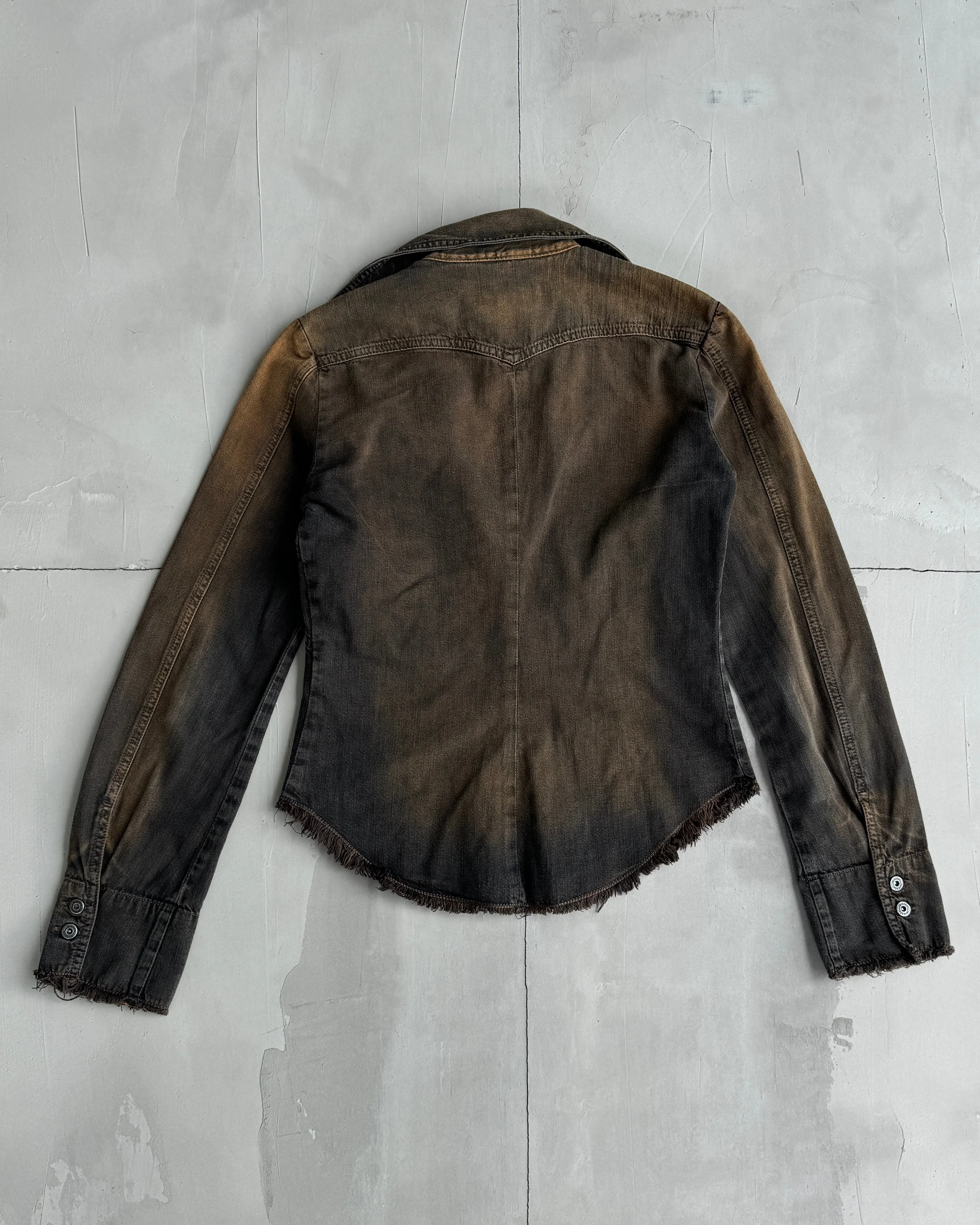 DIESEL BROWN DENIM DISTRESSED SHIRT JACKET - XS