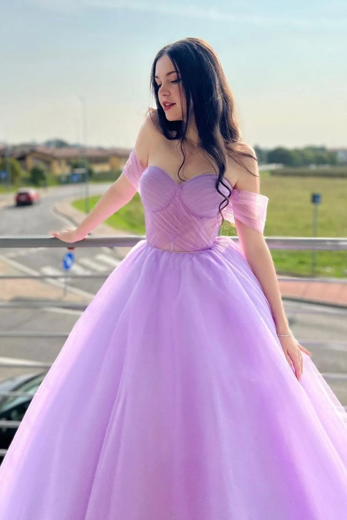 Elegant Off Shoulder Purple Tulle Long Prom Dress, Off the Shoulder Lilac Formal Dress, Lilac Evening Dress A1738