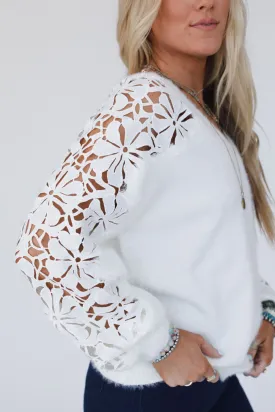 Eye Catcher Floral Lace Sweater - White