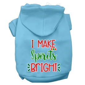 I Make Spirits Bright Screen Print Dog Hoodie Baby Blue Xl