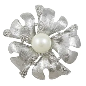 Large Textured Flower with White Pearl Center Pin - PRP264