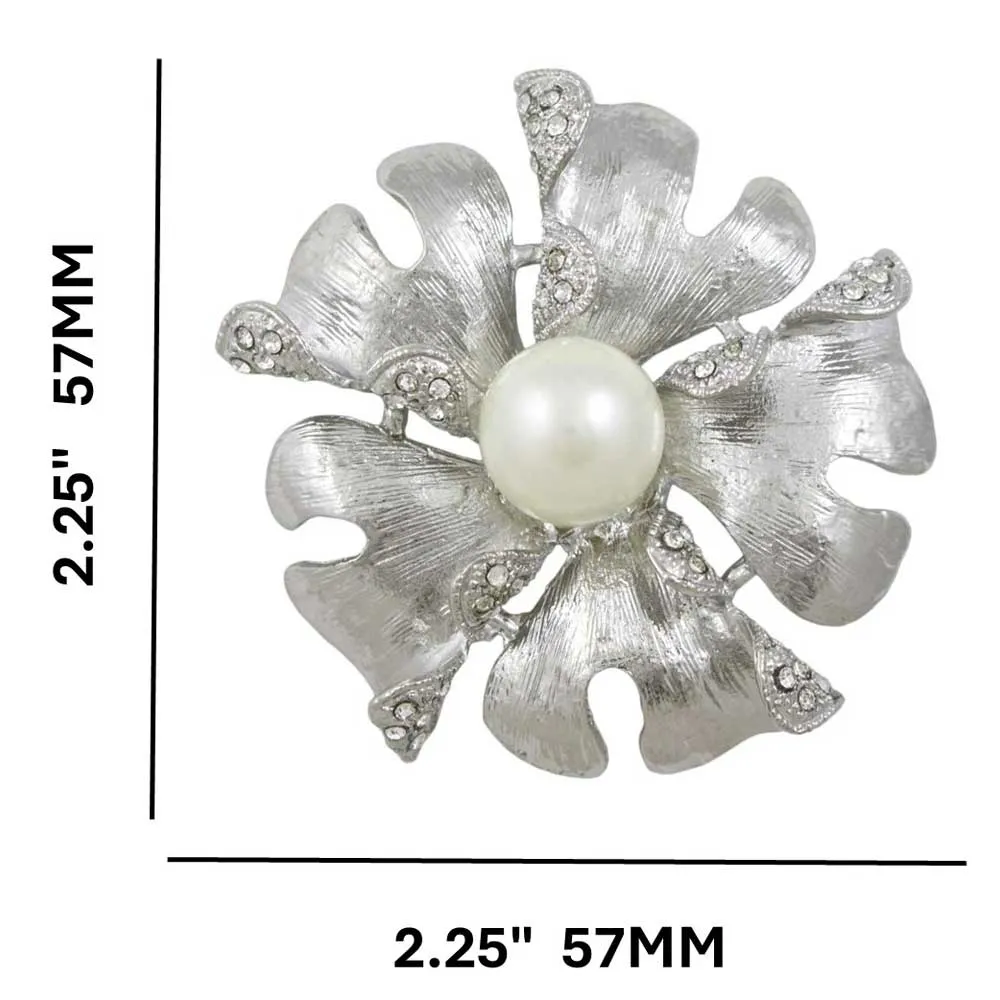 Large Textured Flower with White Pearl Center Pin - PRP264