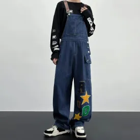 Men's Loose Fit Denim Cargo Overalls Jumpsuit