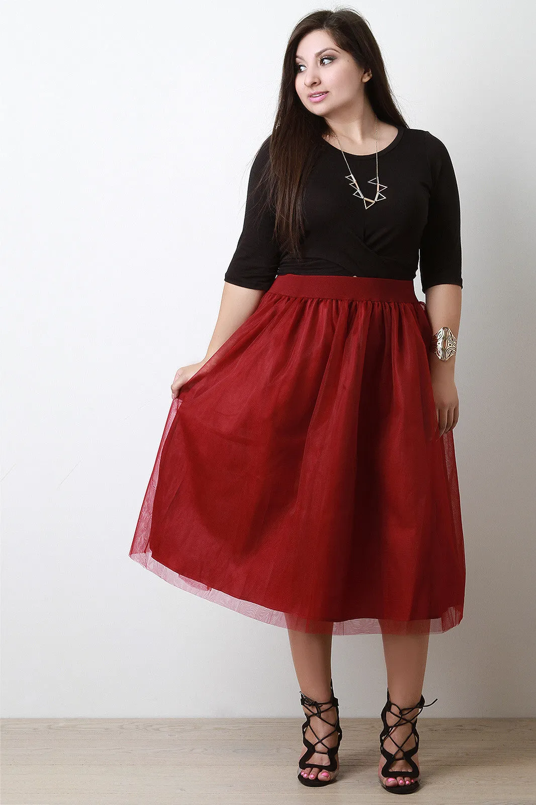 Mesh A-Line Midi Skirt