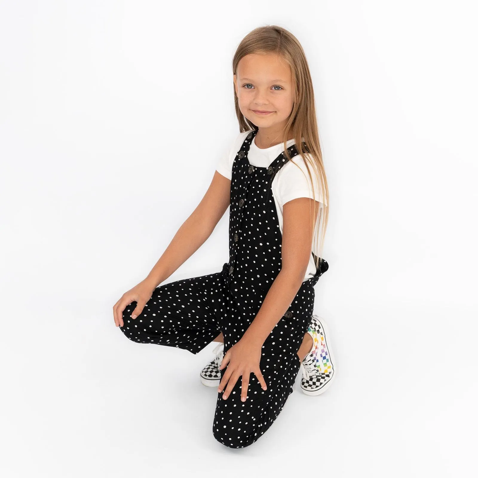 Next Girls Dungaree Black White Polka Dot Viscose Lightweight Dungarees