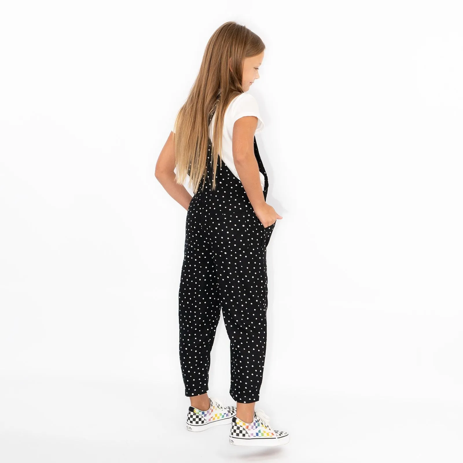 Next Girls Dungaree Black White Polka Dot Viscose Lightweight Dungarees