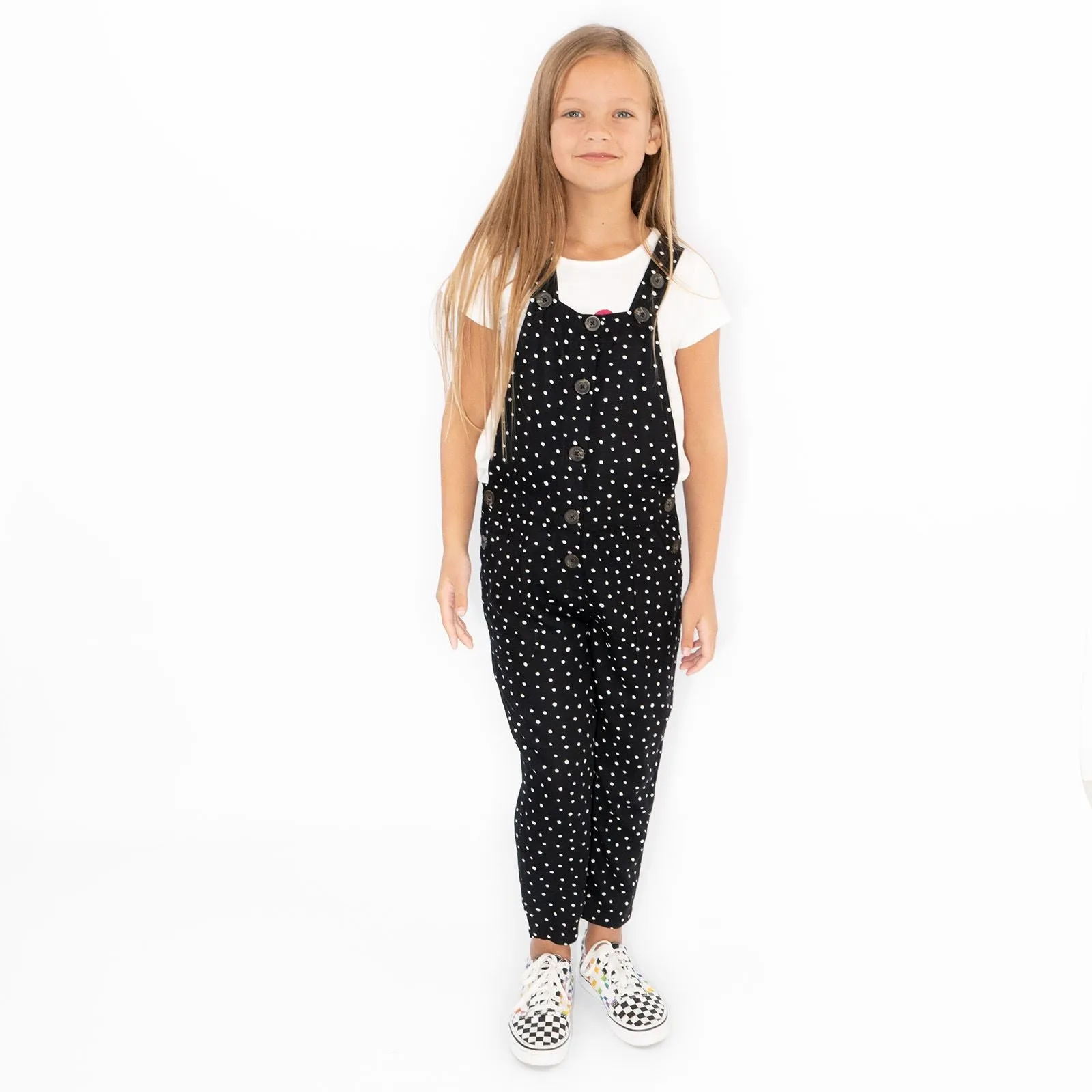 Next Girls Dungaree Black White Polka Dot Viscose Lightweight Dungarees