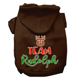 Team Rudolph Screen Print Dog Hoodie Brown Xs