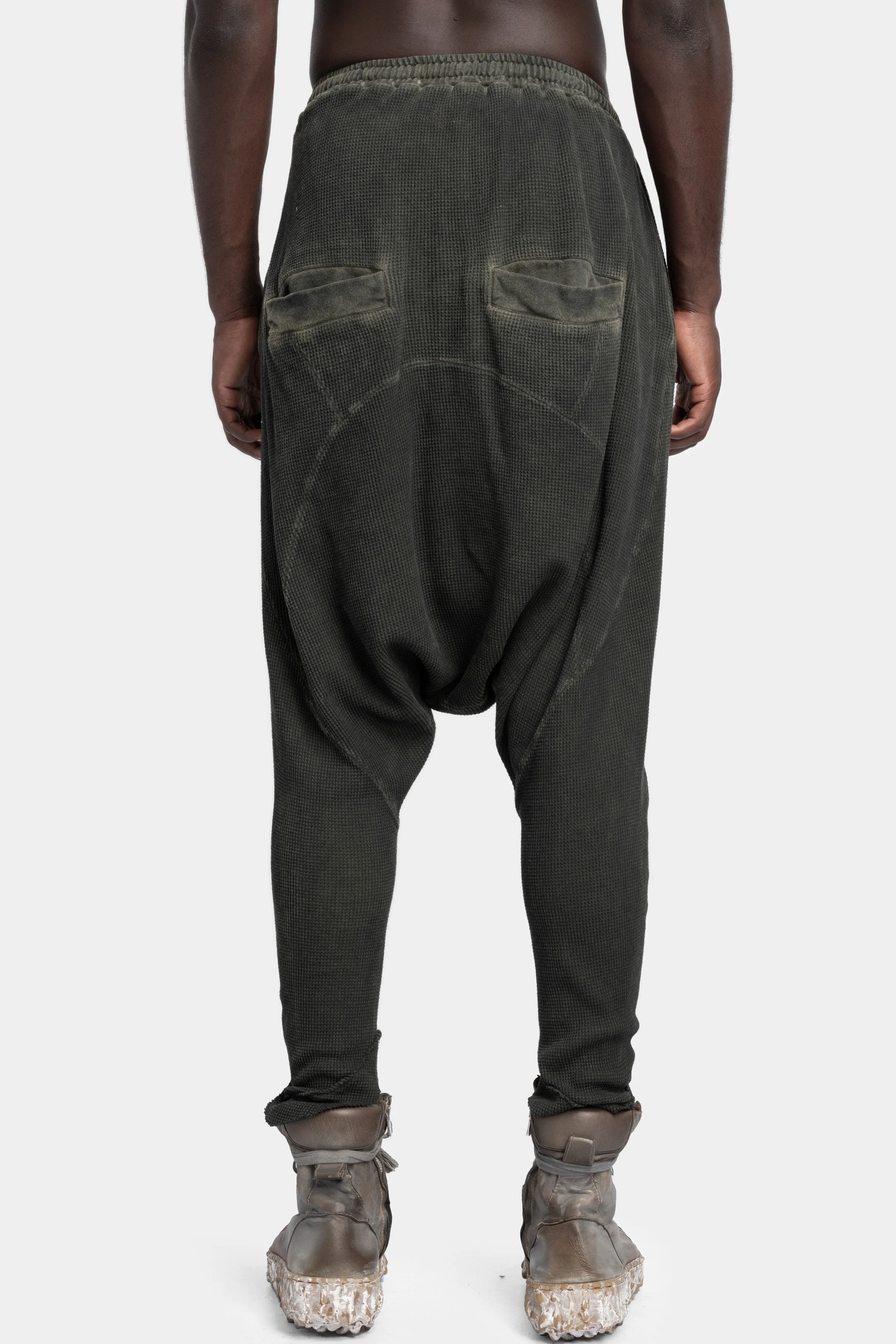 Waffle cotton drop crotch sweatpants, Green