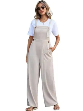 Wide-leg Apricot One-piece Dungarees for Summer Casual Wear