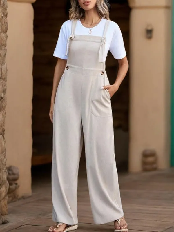 Wide-leg Apricot One-piece Dungarees for Summer Casual Wear